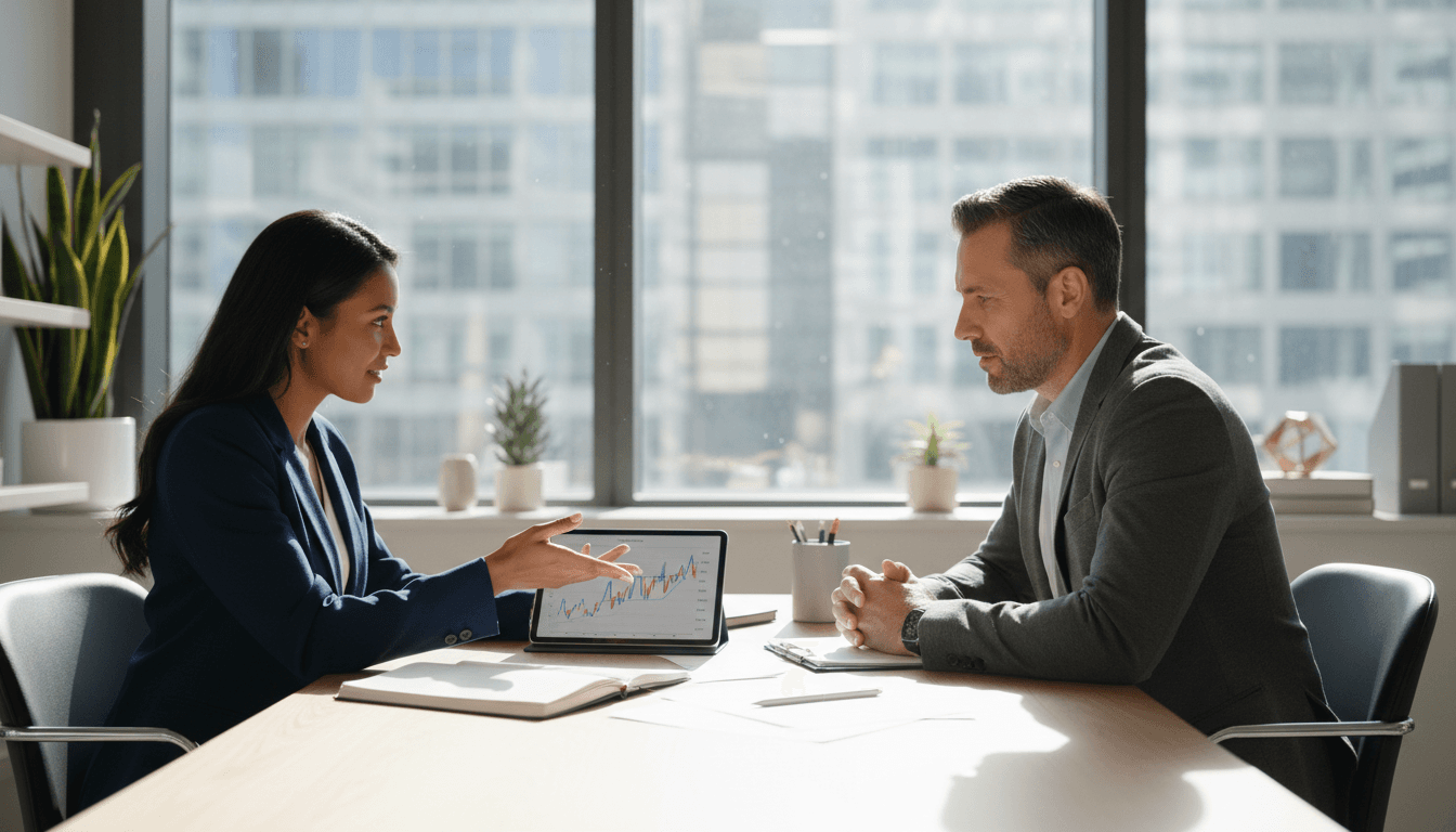 Financial advisor reviewing loan options with client