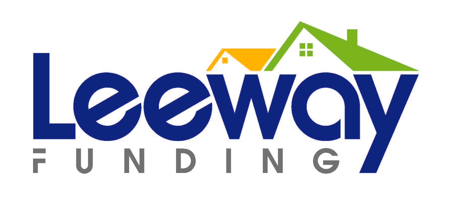 Leeway Funding logo featuring blue text and stylized yellow and green house roof graphics.